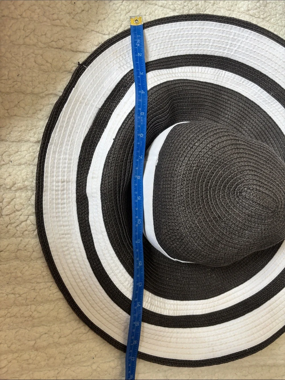 Lauren Ralph Lauren Black and White Wide-Brim Straw Sun Hat with Band